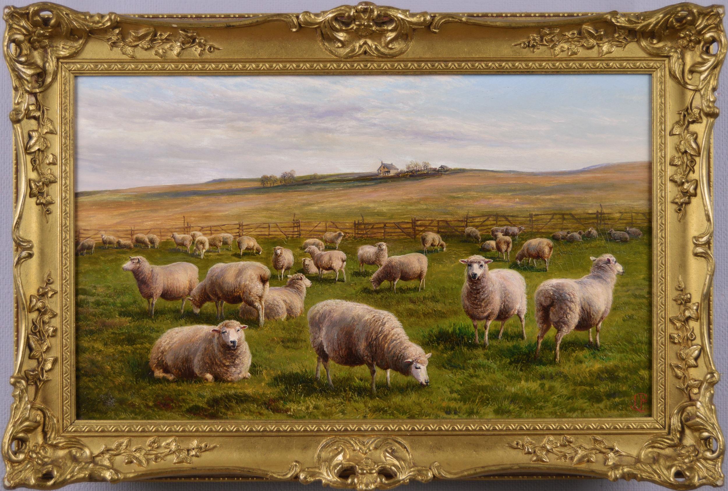 Beautiful Oil painting warm family sheep together in landscape canvas 24"x36" 