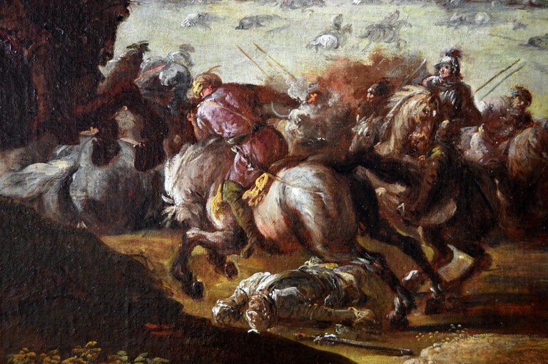 Francesco Monti (Il Brescianino) - 17th Century military landscape oil ...