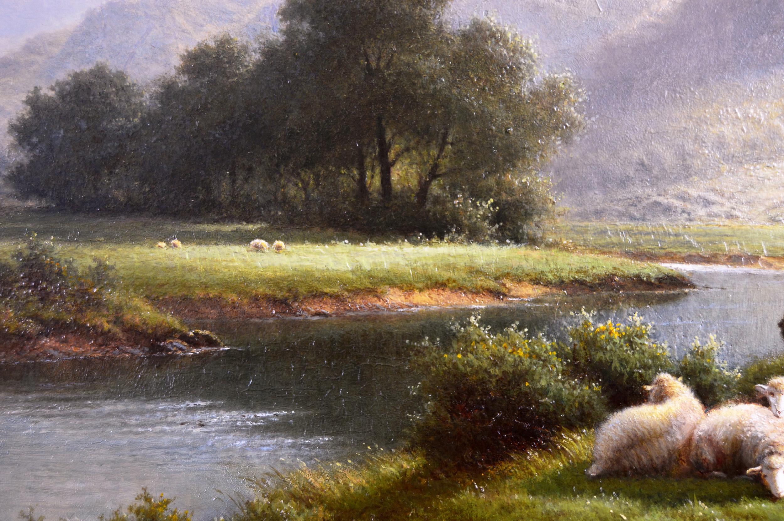 river landscape with sheep