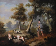 Early 19th Century sporting oil painting of a shooting scene with dogs