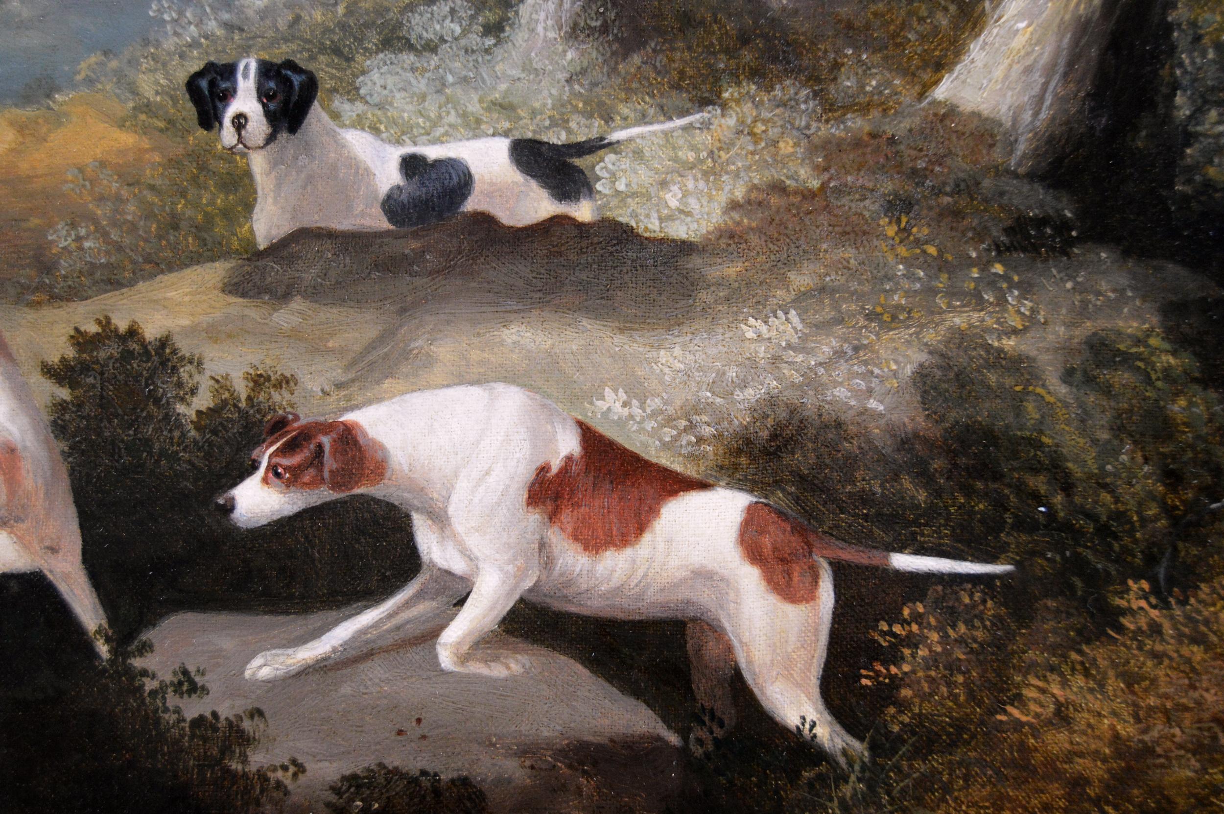 Early 19th Century sporting oil painting of a shooting scene with dogs - Brown Landscape Painting by William Jones