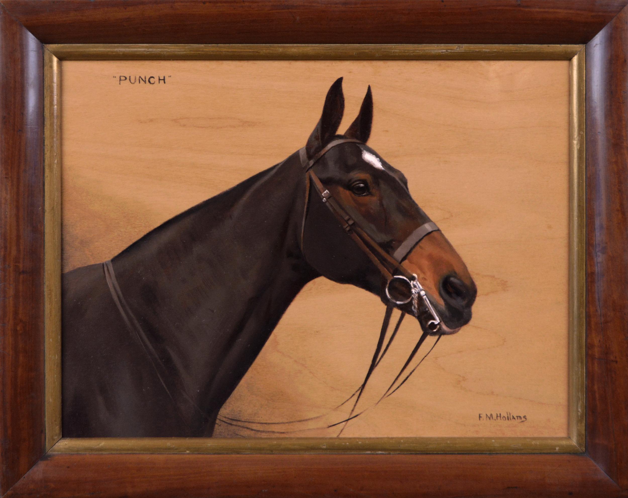 Florence Mabel Hollams Animal Painting - Sporting oil painting portrait of a horse 