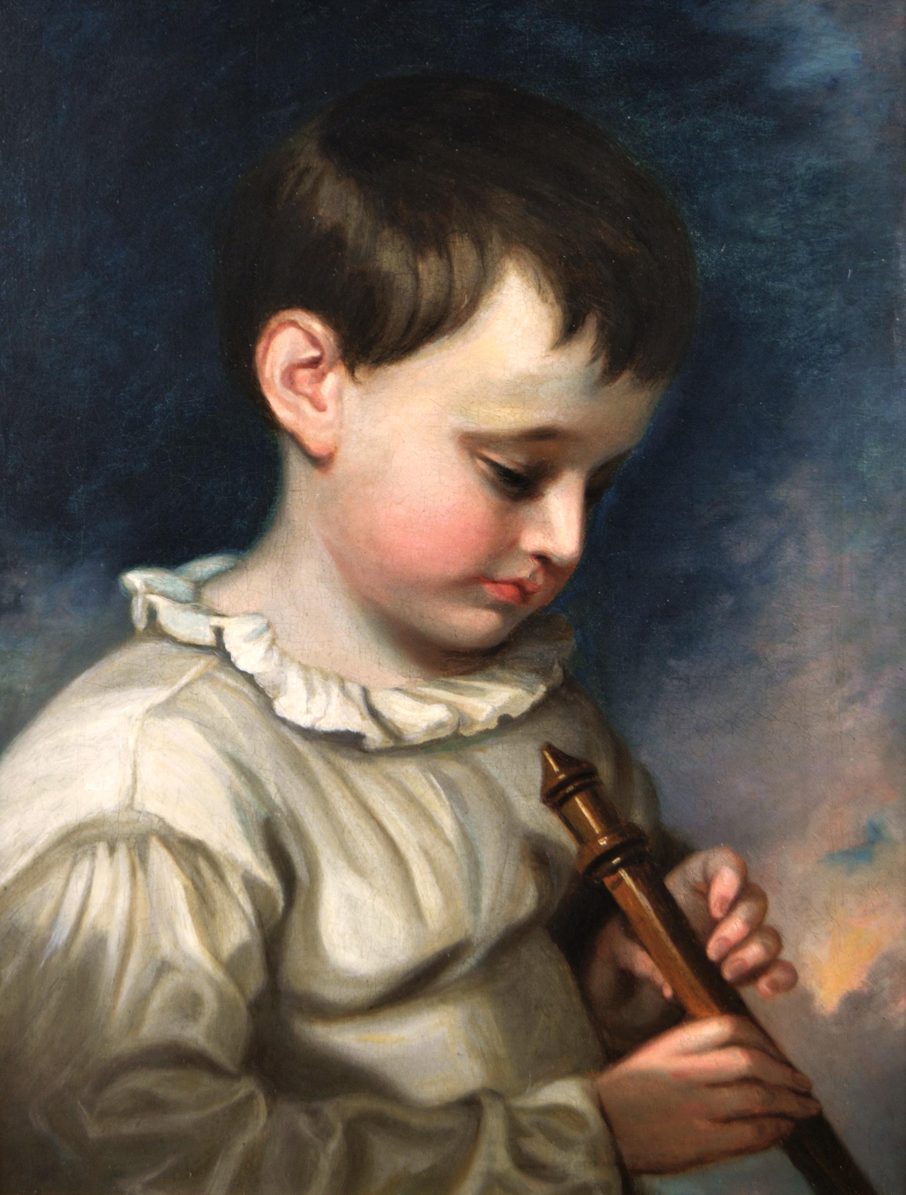 Early 19th Century genre oil painting of a boy playing a flute  - Painting by (Attributed to) Thomas Barker of Bath