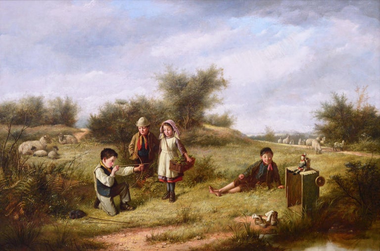 Reuben Hunt - 19th Century genre oil painting of children playing For Sale  at 1stDibs