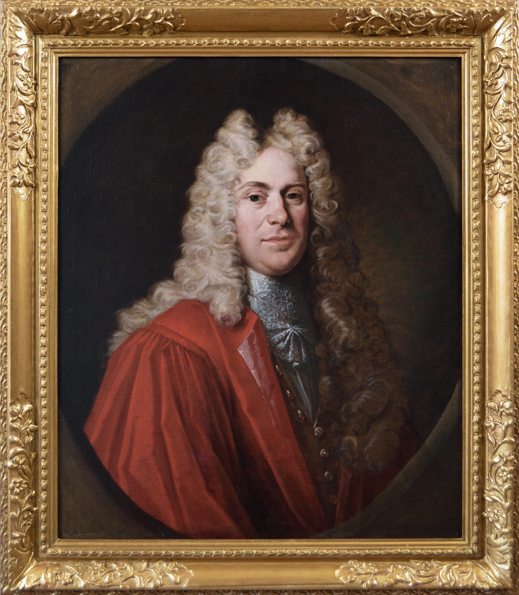 (Circle of) John Vanderbank Portrait Painting - Portrait oil painting of a gentleman in a red robe