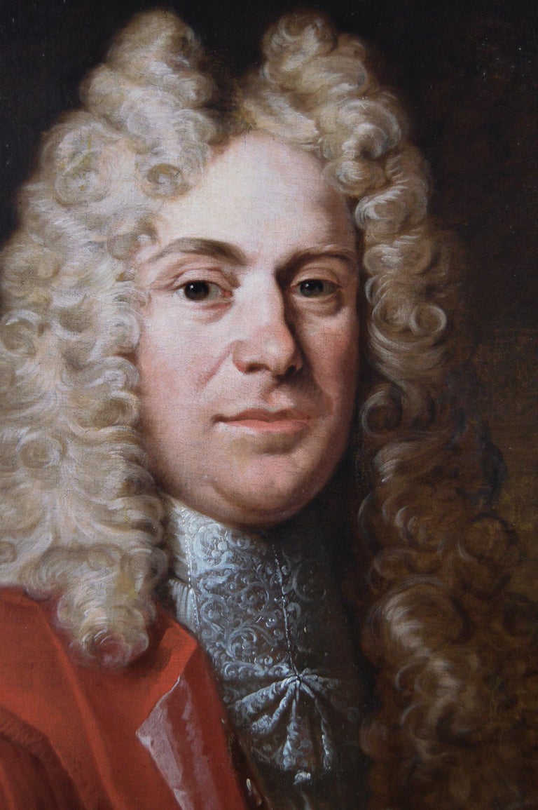 Portrait oil painting of a gentleman in a red robe - Brown Portrait Painting by (Circle of) John Vanderbank