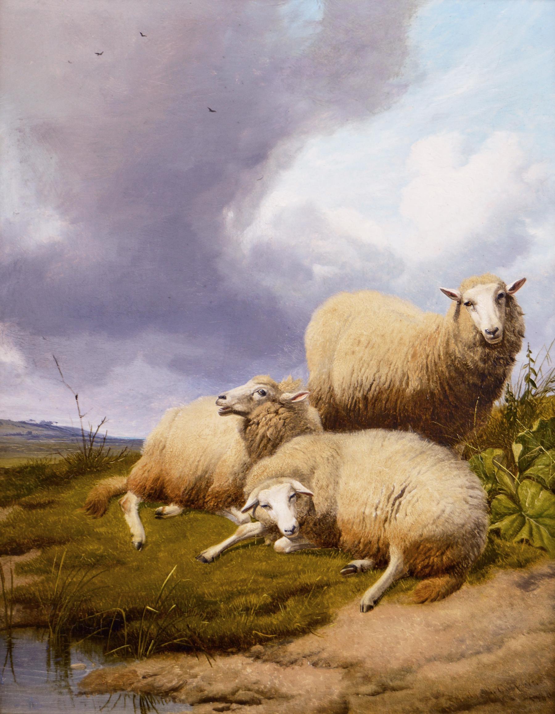 19th Century landscape oil painting of sheep  – Painting von Thomas Sidney Cooper