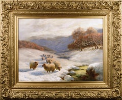 Scottish winter landscape oil painting with sheep 