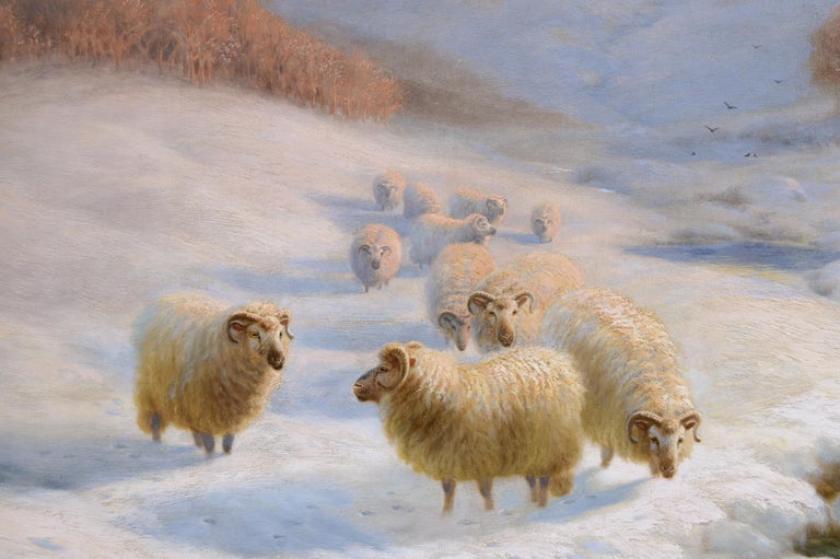 Scottish winter landscape oil painting with sheep  - Victorian Painting by Sydney Arthur Watson