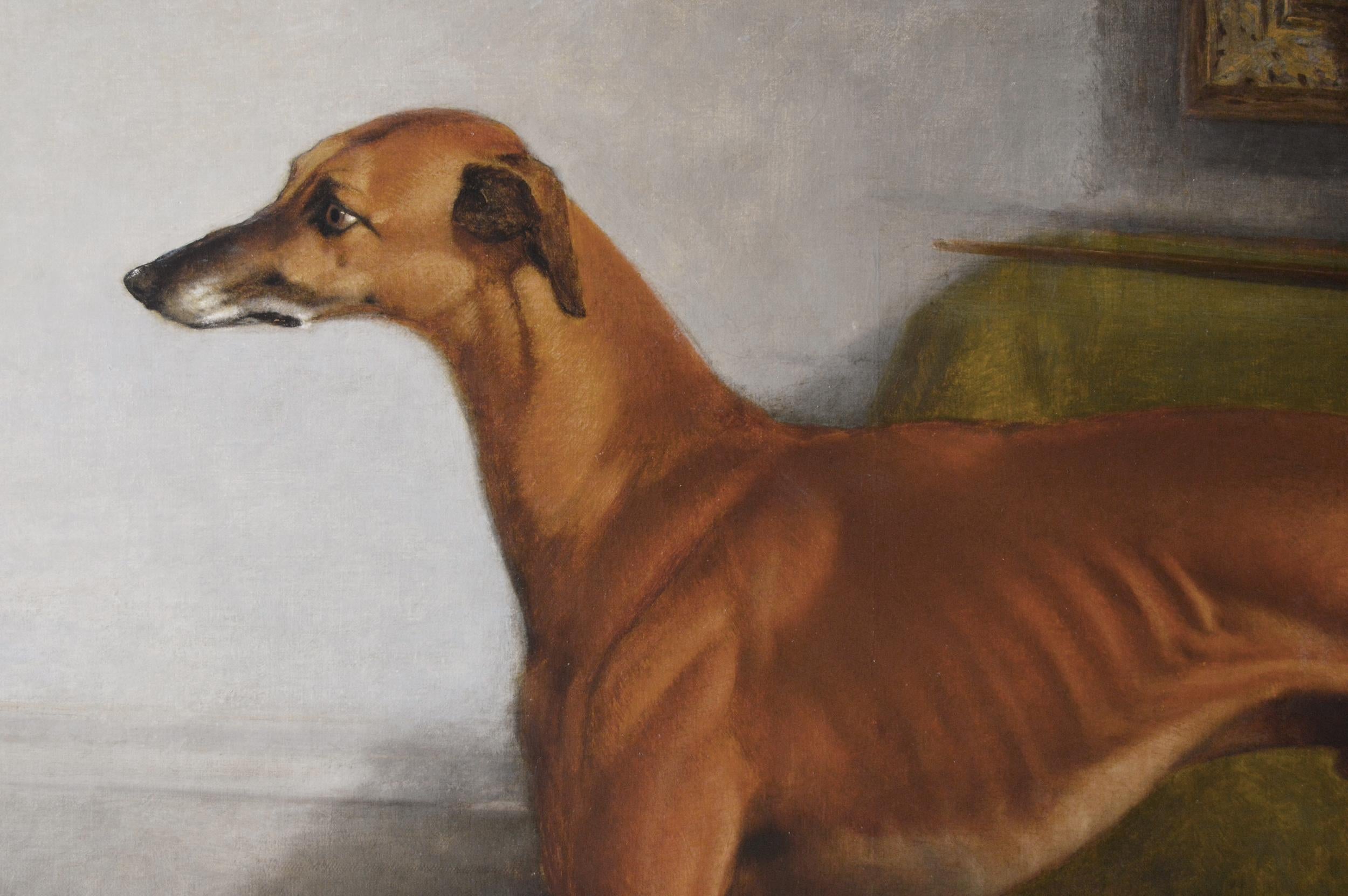 Large scale 19th century dog portrait oil painting of a prize greyhound  - Painting by Robert Nightingale
