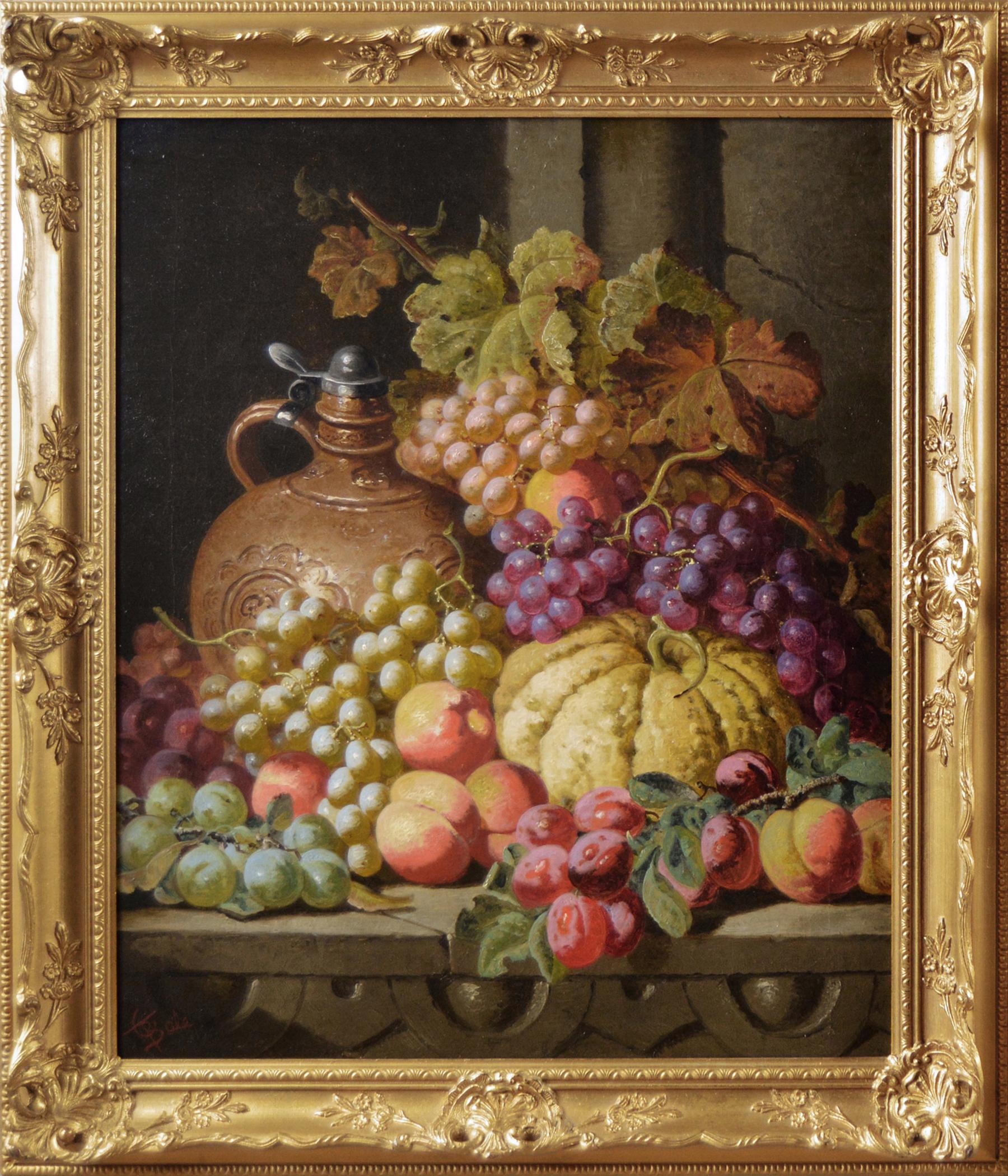 Charles Thomas Bale Still-Life Painting - 19th Century still life oil painting of fruit and a jug 