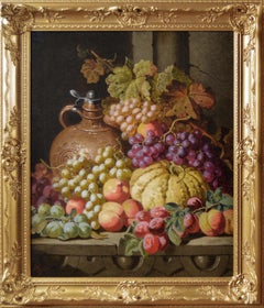 19th Century still life oil painting of fruit and a jug 
