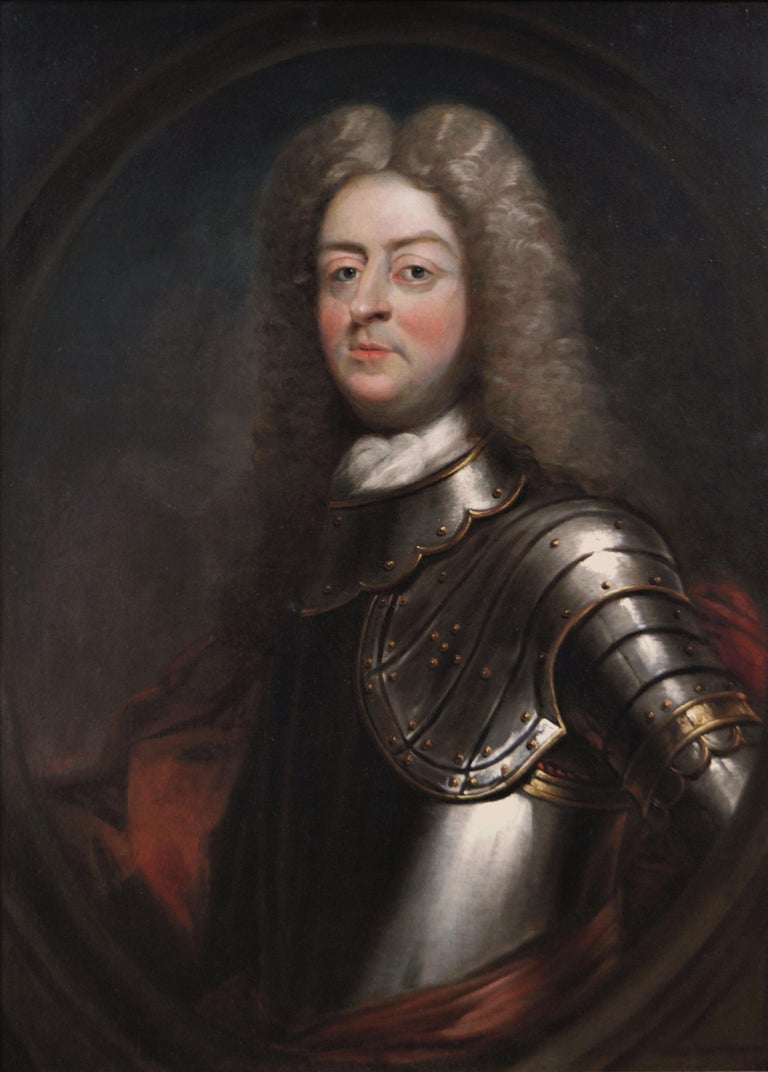 18th Century portrait oil painting of a man in armour - Painting by (Studio of) Sir Godfrey Kneller
