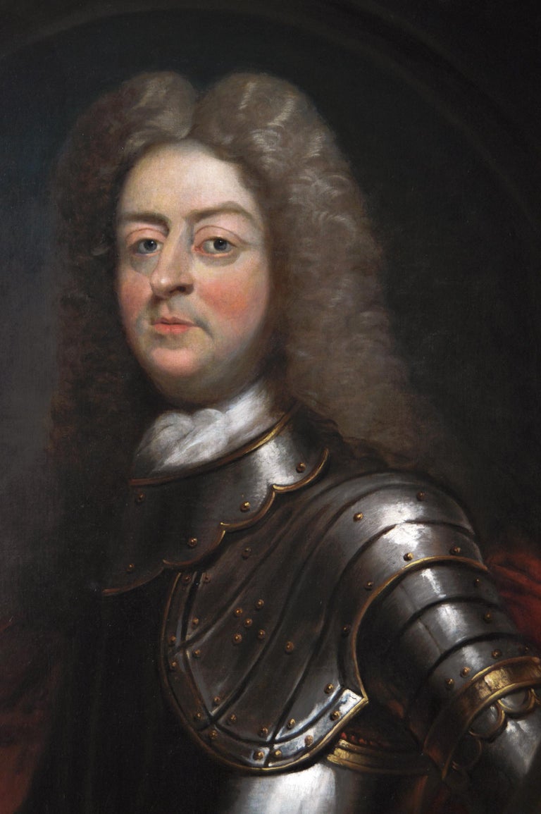 18th Century portrait oil painting of a man in armour - Old Masters Painting by (Studio of) Sir Godfrey Kneller