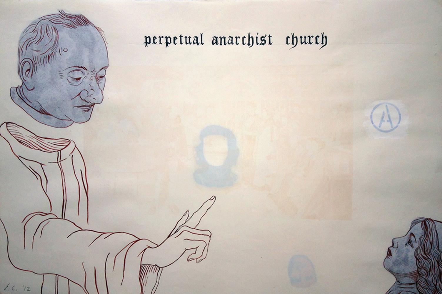 Enrique Chagoya Figurative Art – „Ghostly Meditations (perpetual anarchist church)“ einzigartige Zeichnungen von Hand 