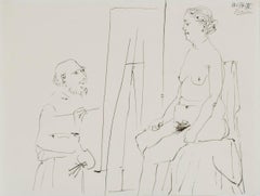 Vintage Le vieux modèle (The old model) Modern Art Drawing Picasso Nude Ink on Paper