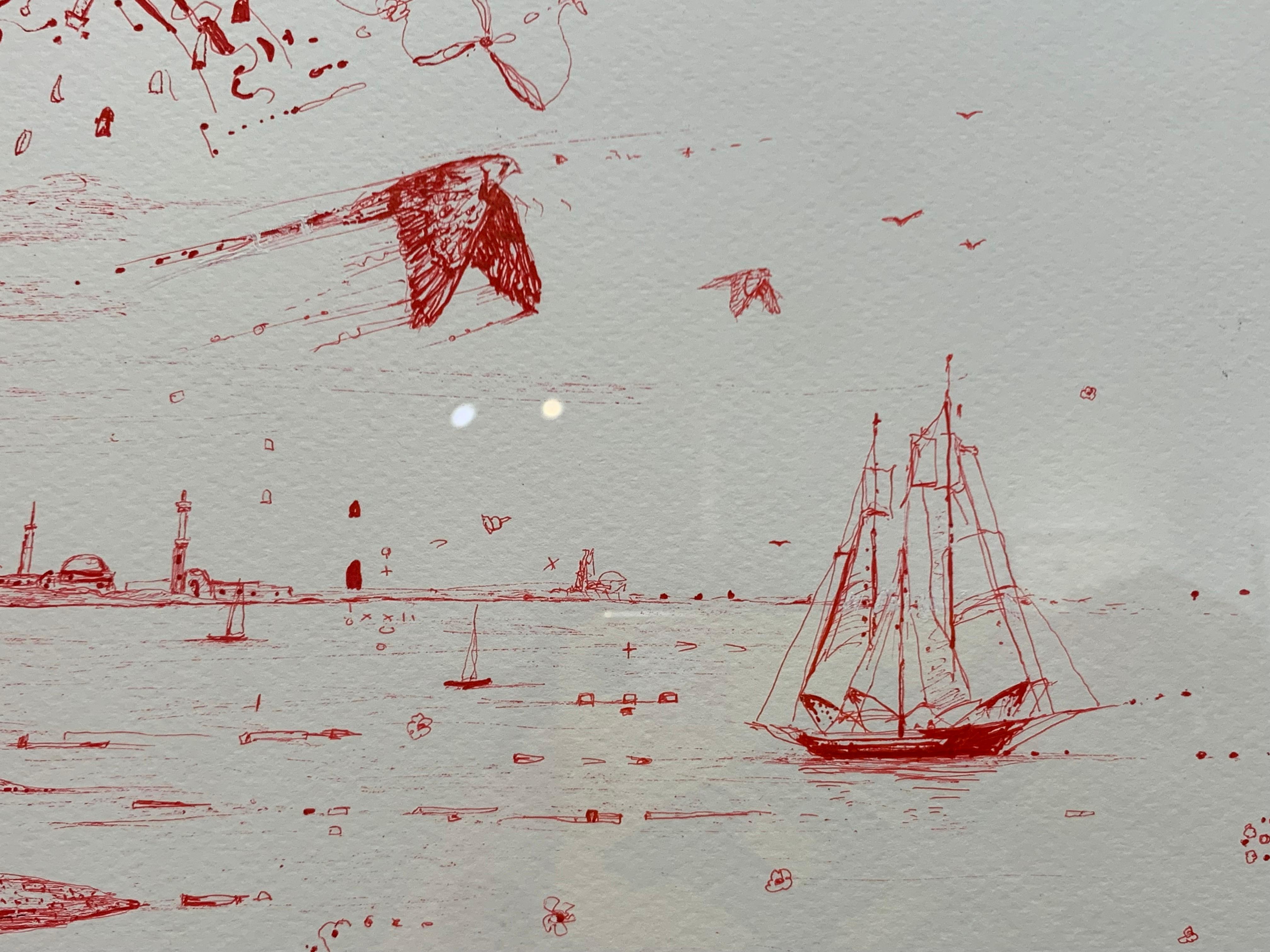 Fragmented in Red with Minarets and Ships For Sale 5