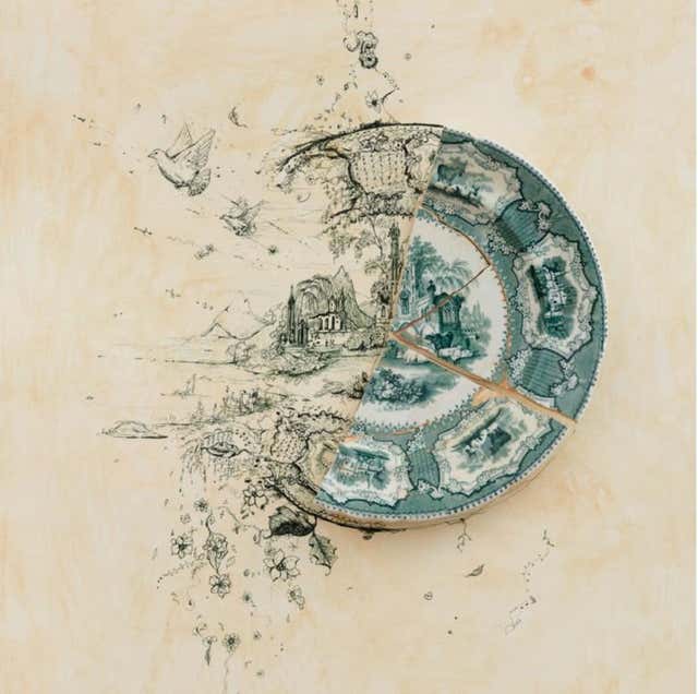 Robert Strati - Fragmented in Blue with Ships, sails and seagulls ...