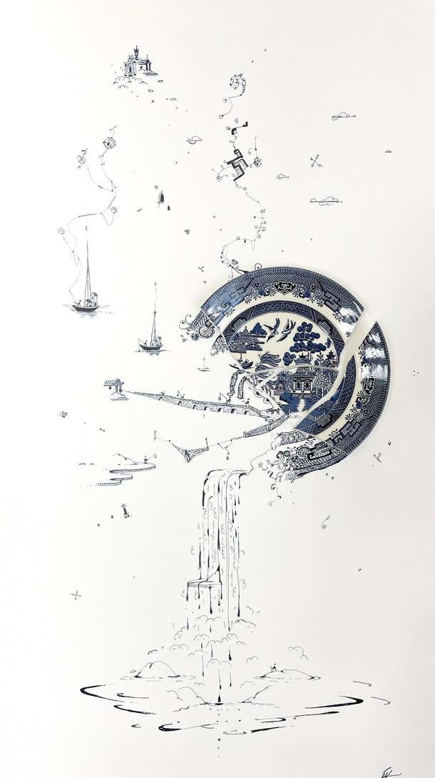 Robert Strati - Fragmented in Blue with Bridge For Sale at 1stDibs