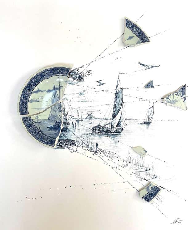 Robert Strati - Sailing Ships with Great White Pelicans For Sale at 1stDibs