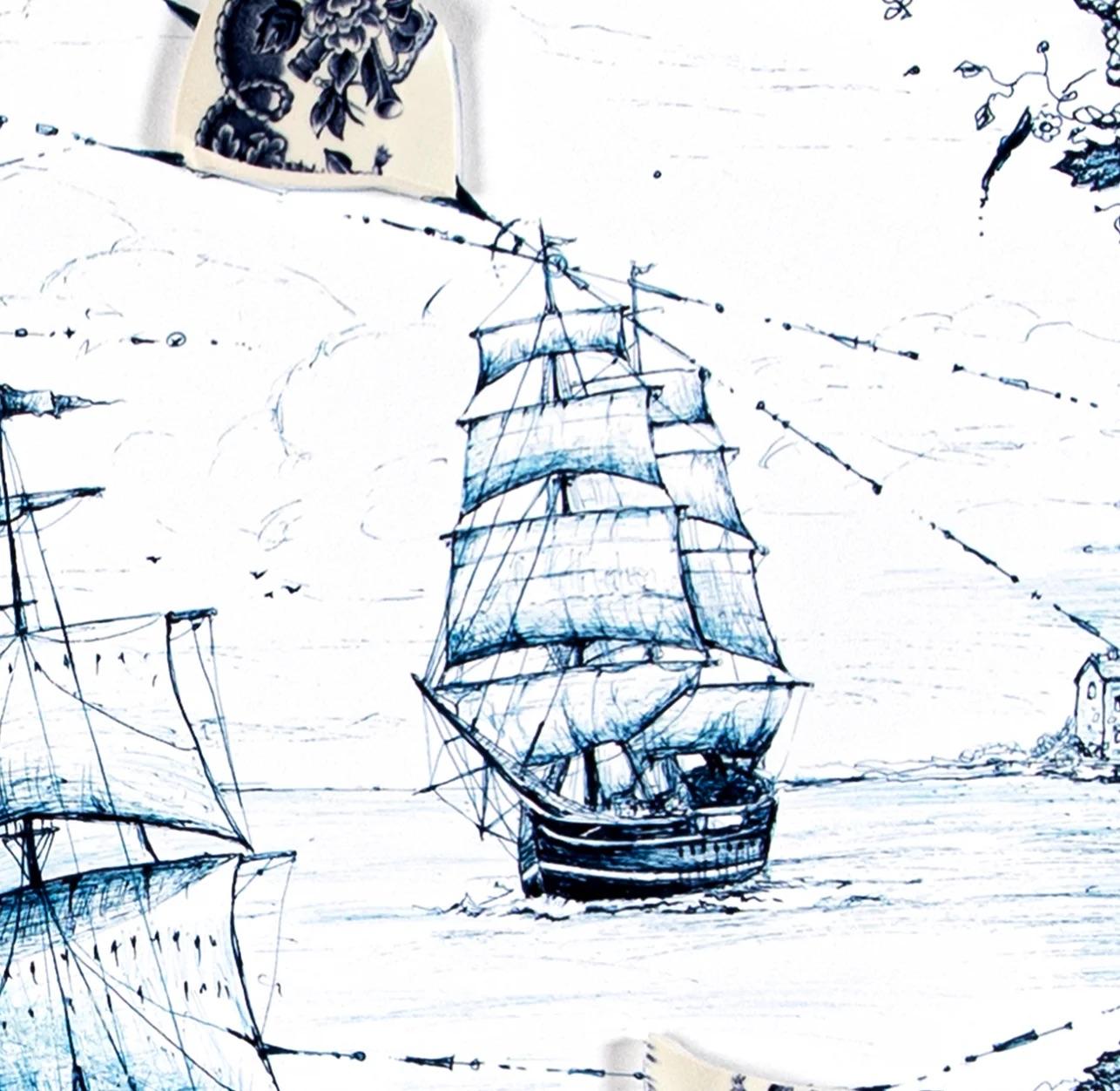Segelschiffe beim Verlassen des Hafens Drucken (Grau), Abstract Print, von Robert Strati