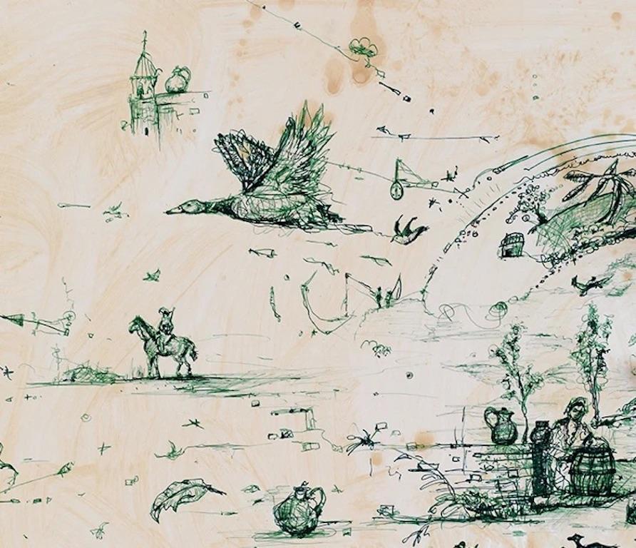Fragmenté en vert avec impression de cascades - Art de Robert Strati