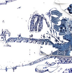 Fragmentiert in Blau mit Wasserfall-Druck