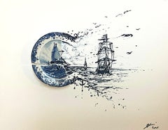 Segelschiffe mit Möwen und Anker