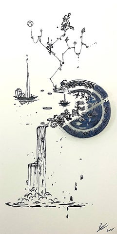 Fragmentiert in Blau mit Drachen und Luftballons