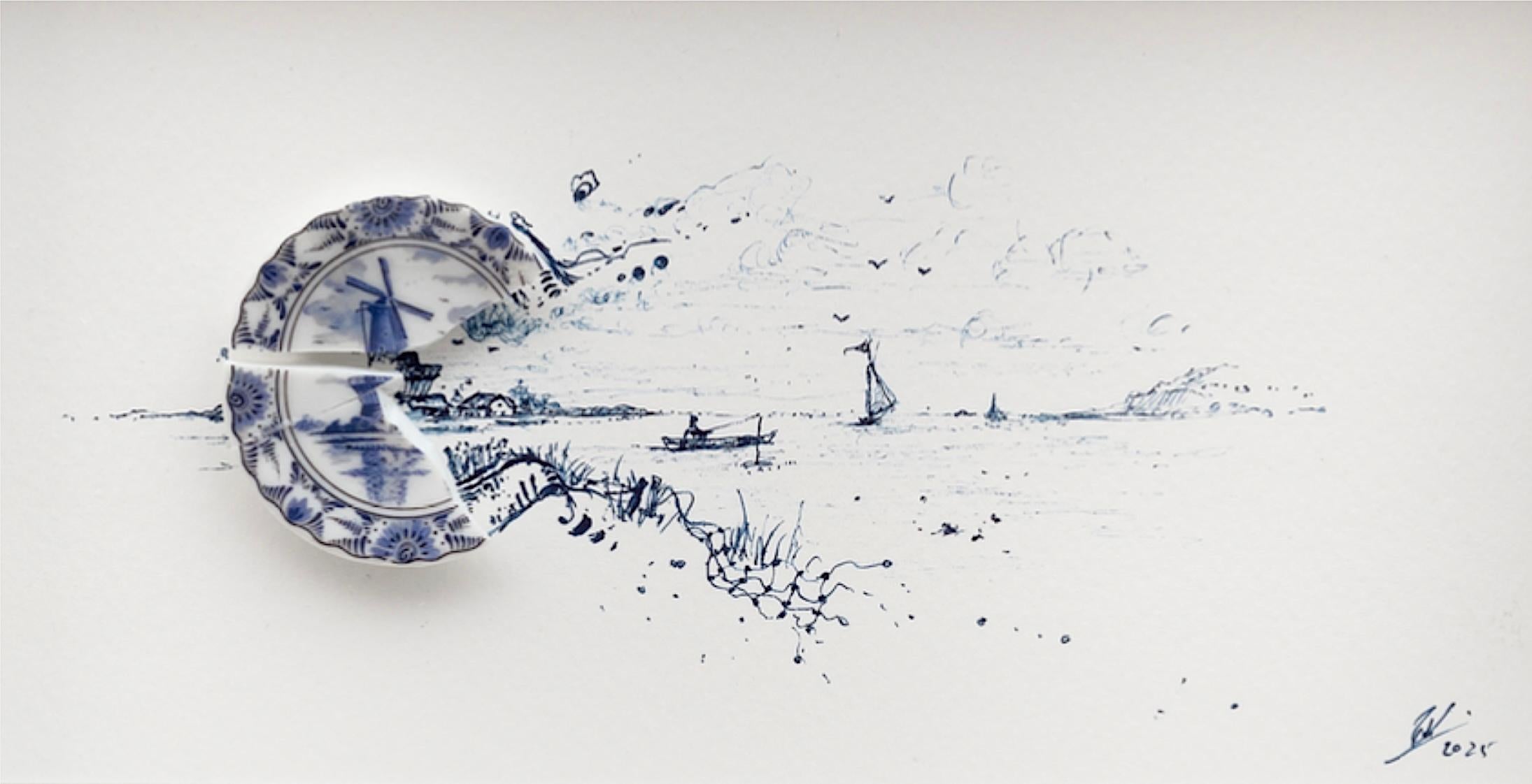 Fisherman with Nets and Windmill