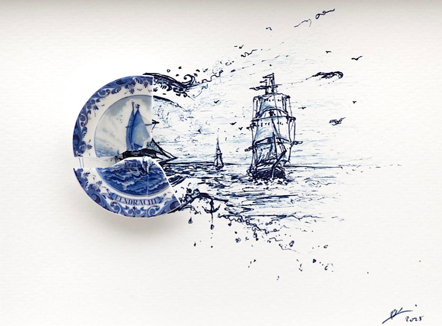 Sailing Ships with Gulls and Anchor
