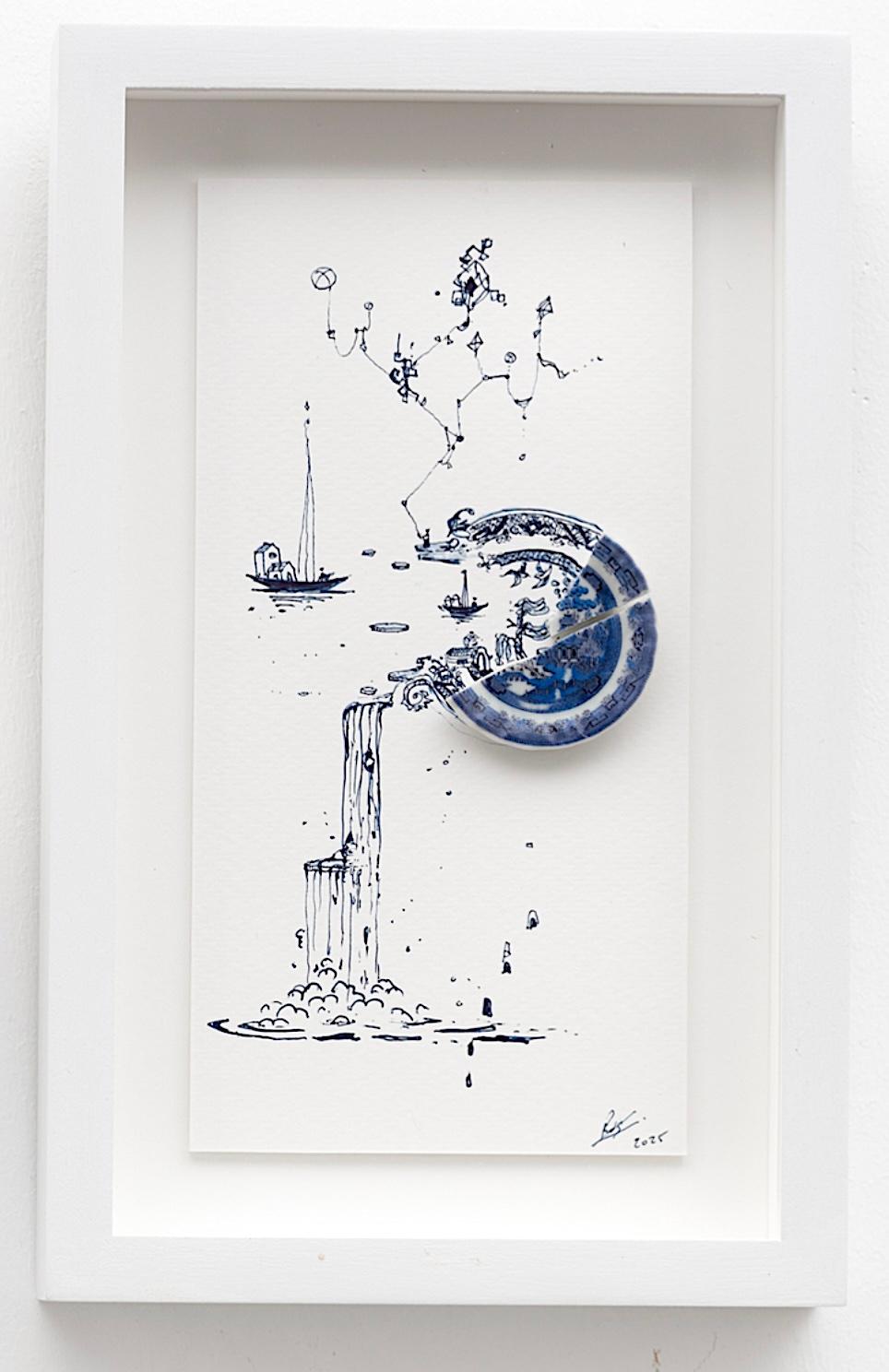 Frammentato in blu con aquiloni e palloncini