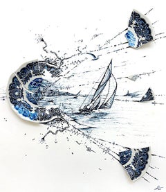 Sailing the Sound Broken plate, ink on paper