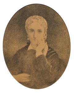 Portrait of a Melancholic Woman, a Drawing signed by Léon Bonnat