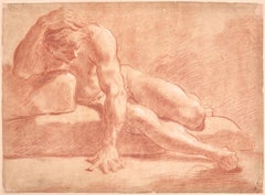 Study of Nude Man, a red chalk study by Ubaldo Gandolfi (1728 - 1781)