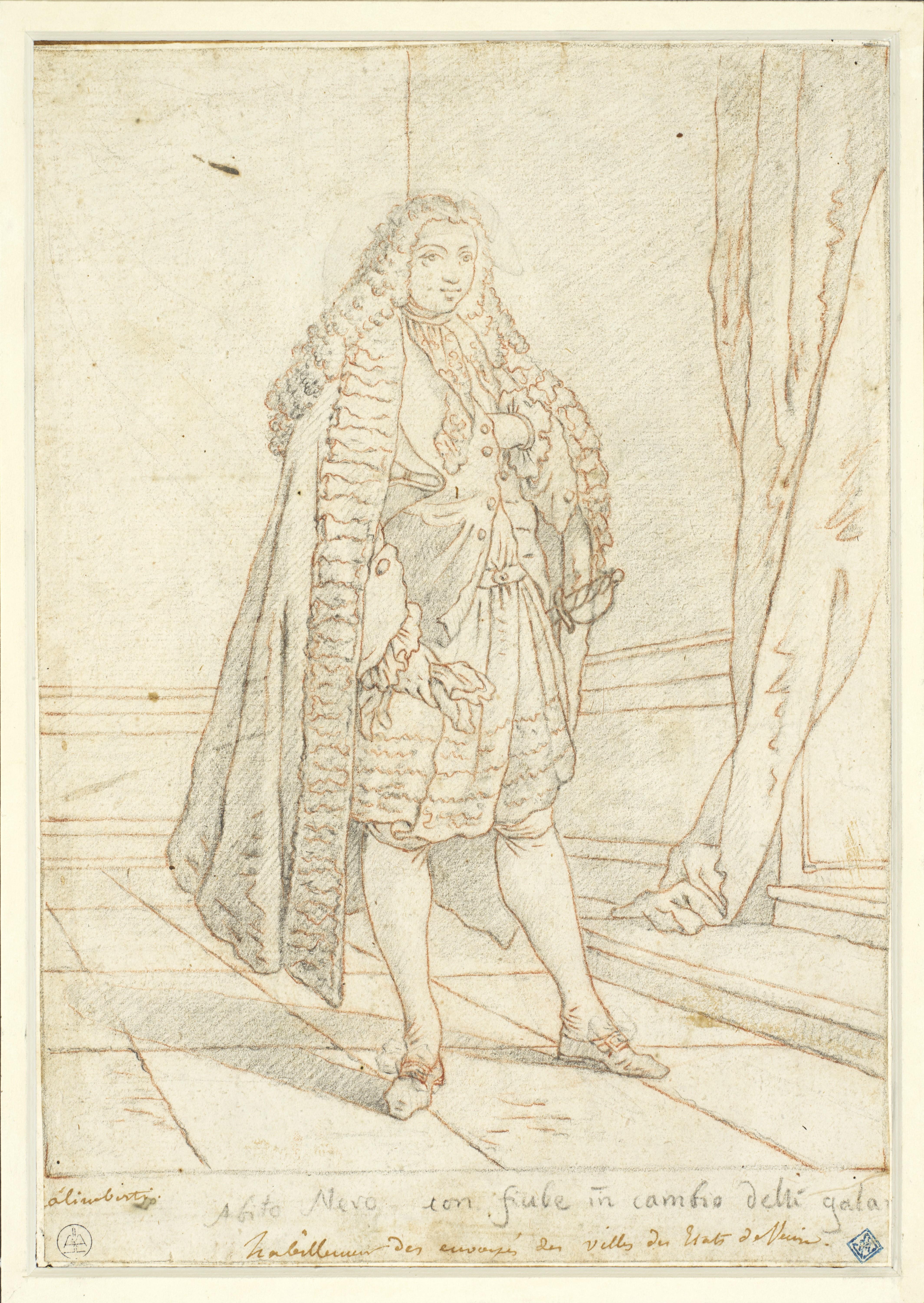 Kostüm eines Botschafters von Venedig, eine Zeichnung von Francesco Galimberti (1755 - 1803) im Angebot 1