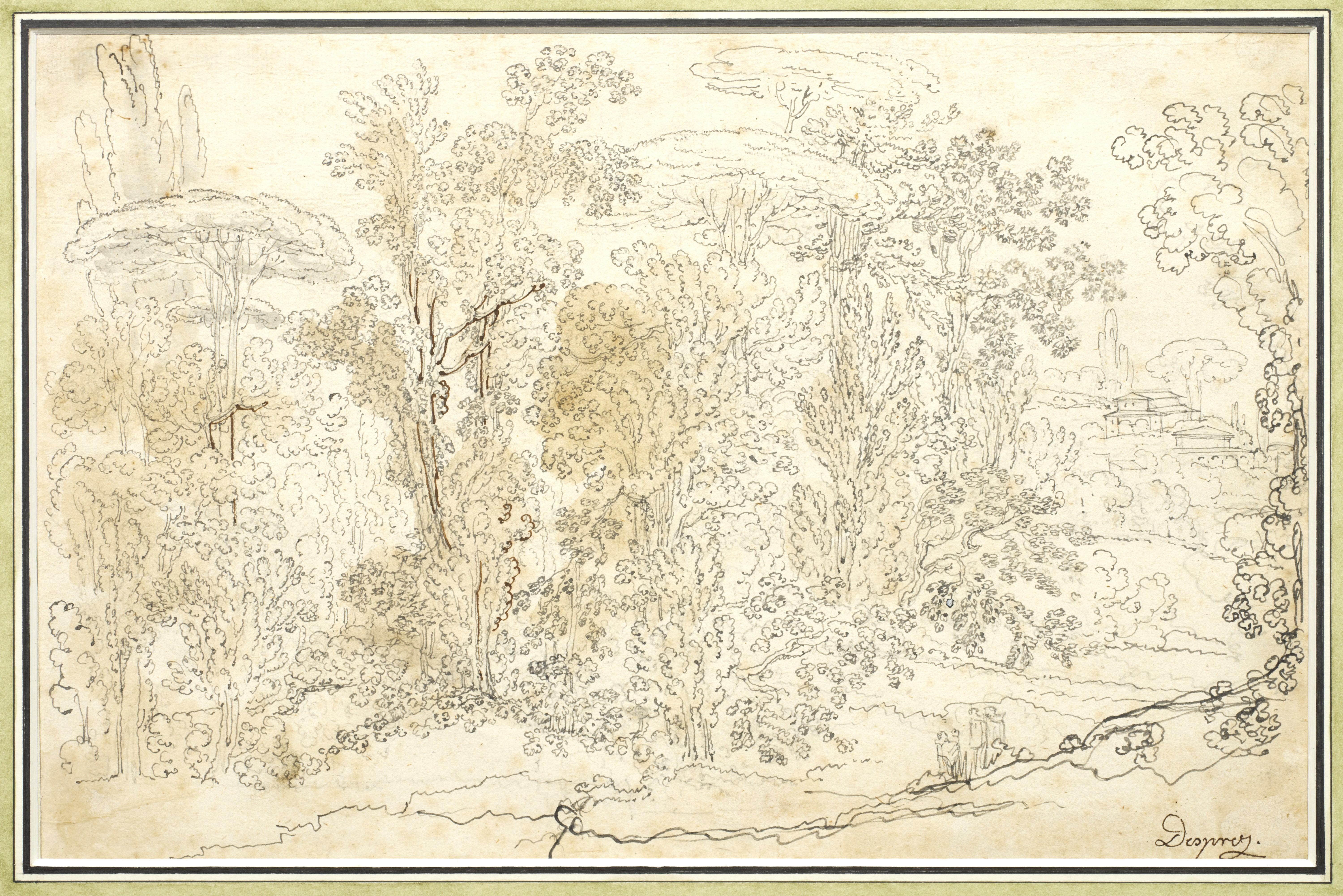 Paysage italien, un dessin de Louis-Jean Desprez (1743 - 1804)