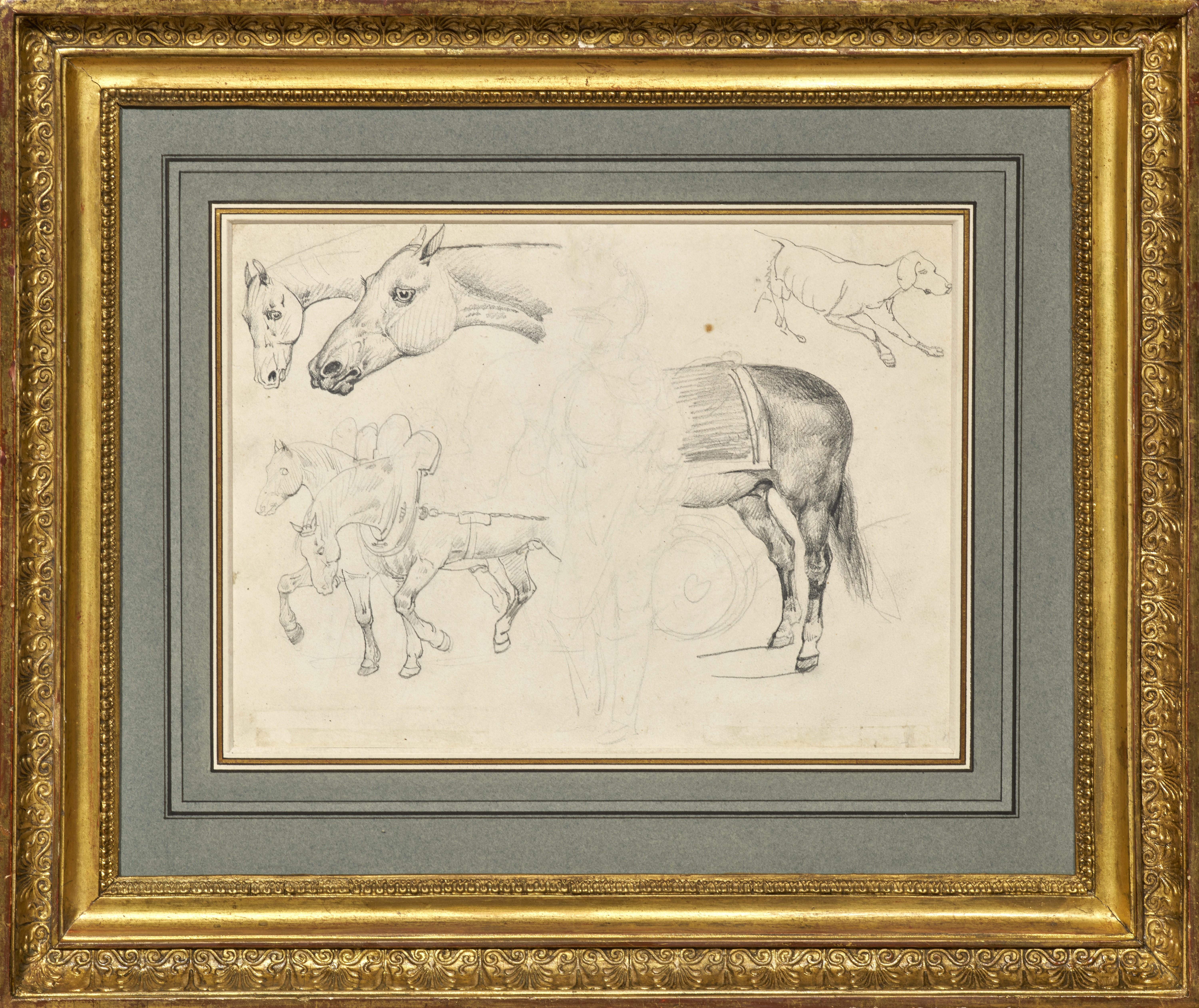 Jean Louis Andre Theodore Gericault Animal Art - Double-sided Horse Studies by Théodore Géricault