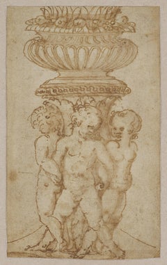 Kerzenständerprojekt, eine Zeichnung, die Giulio Romano (um 1499 - 1546) zugeschrieben wird