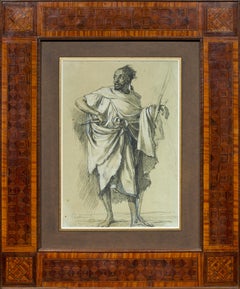 Antique The Arab Butcher, a preparatory drawing by Gustave Guillaumet (1840 - 1887)