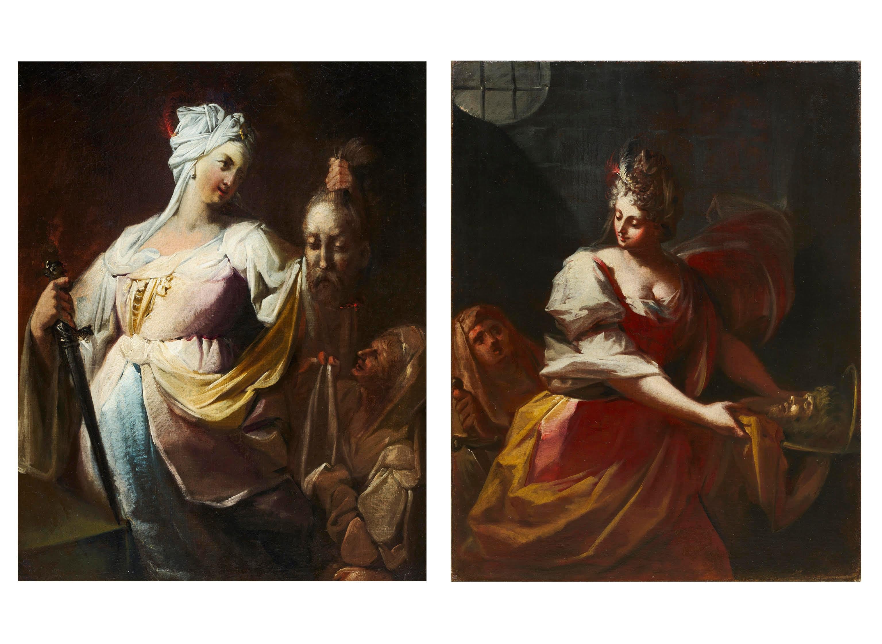 Judith and Salome, a pair of oil paintings on canvas by Francesco Conti