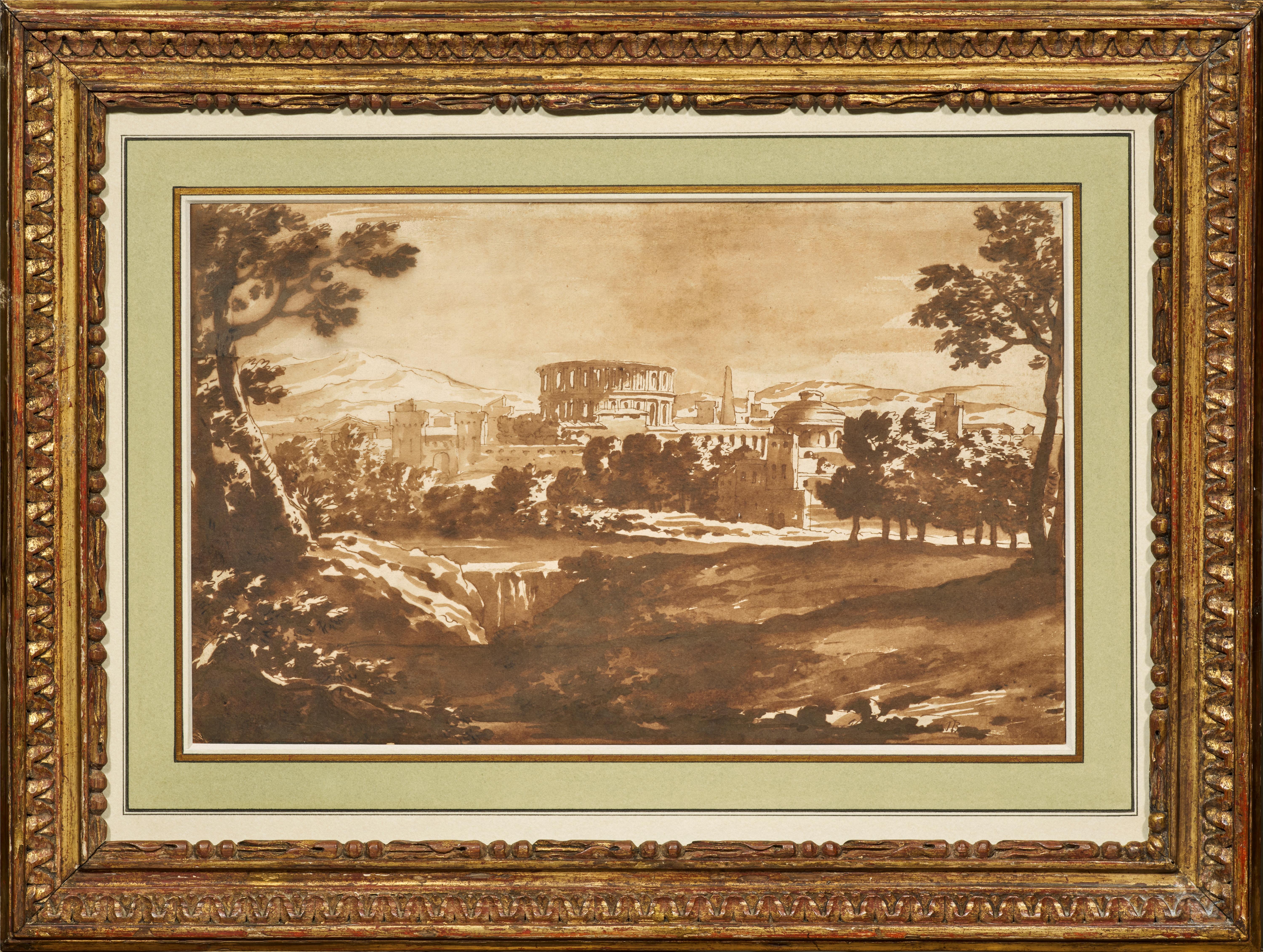 Veduta di una città antica, paesaggio lavato di Jan de Bisschop (1628 - 1671)