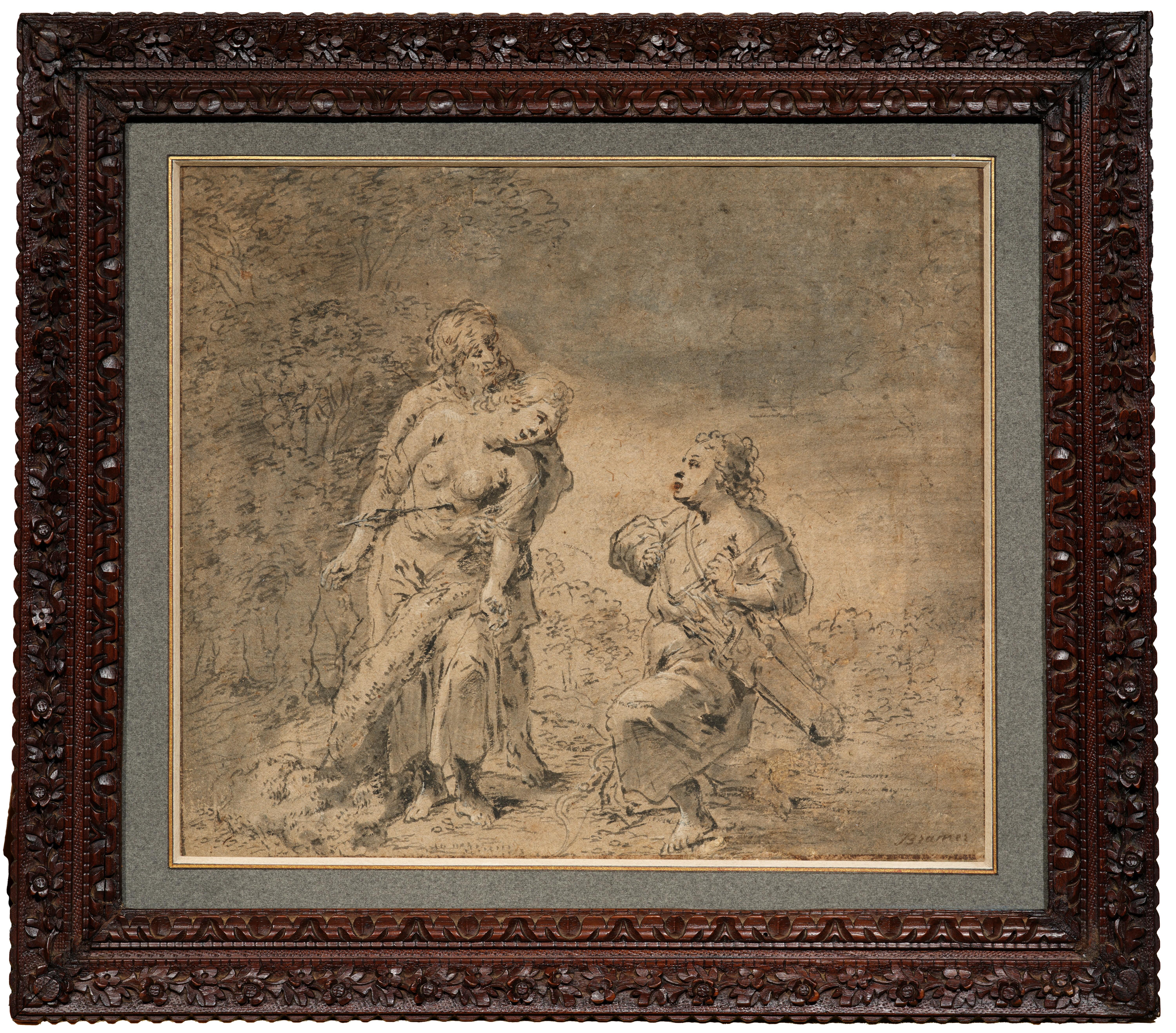 Silvio y Dorinda, dibujo de Leonaert Bramer, primer maestro de Vermeer