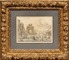Imaginary View of an Italian Port, a signed and dated drawing by Jacobus Storck
