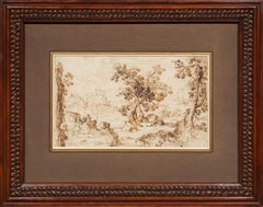 Paysage rocheux avec arbres et ruines de temple, dessin de Giulio Parigi (vers 1615)