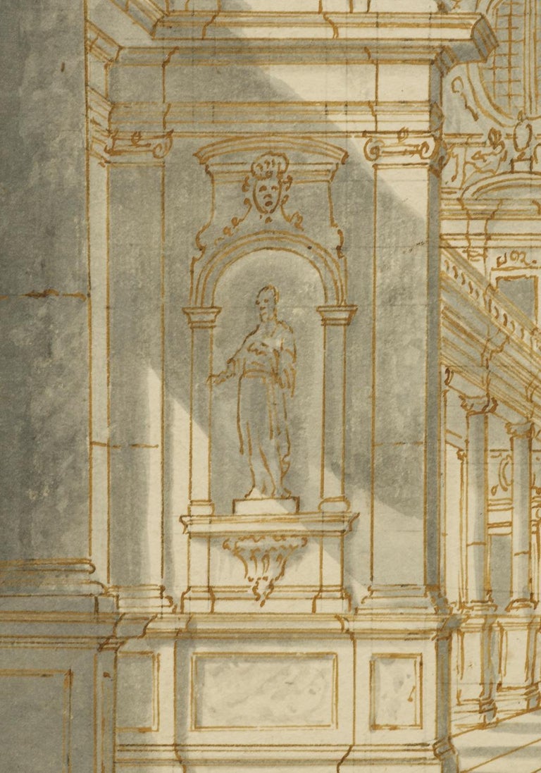 Baroque Interior, a drawing attributed to Francesco Battaglioli (1725 - 1796) For Sale 2
