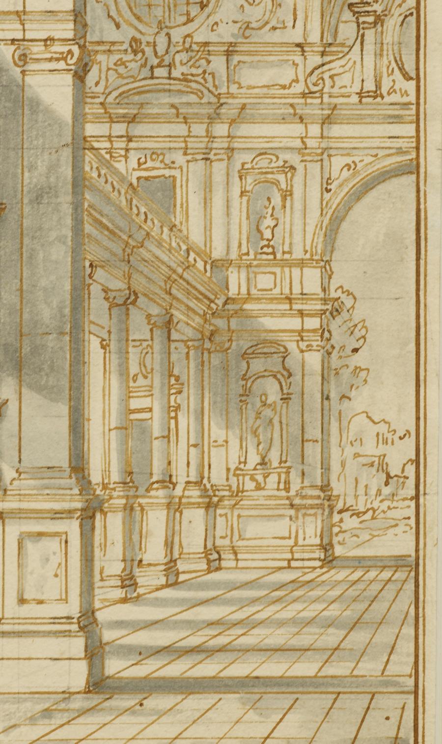 Barock-Interieur, eine Zeichnung, Francesco Battaglioli zugeschrieben (1725 - 1796) im Angebot 2