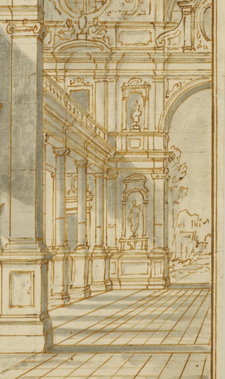 Baroque Interior, a drawing attributed to Francesco Battaglioli (1725 - 1796) For Sale 3