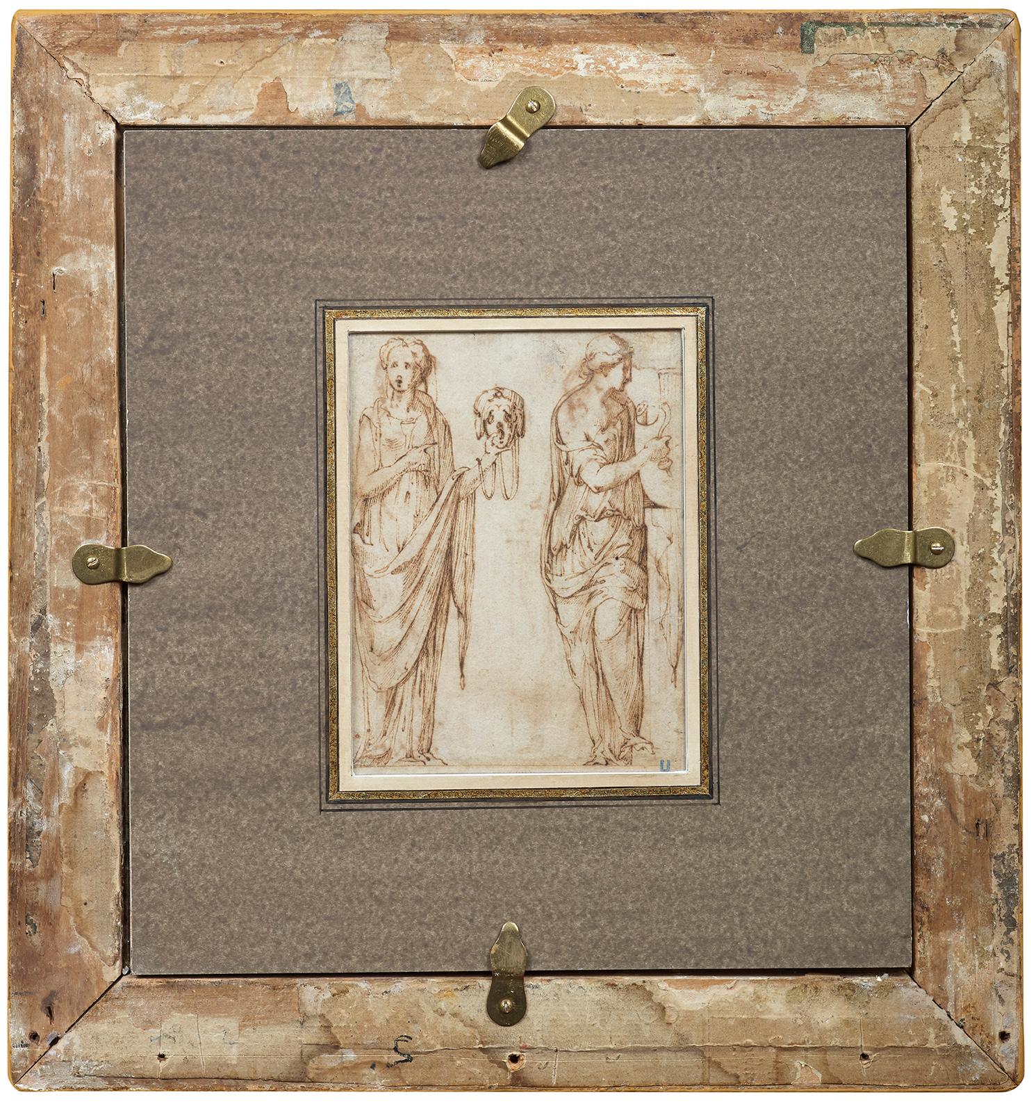 This subtle drawing from the Roman Renaissance presents Apollo accompanied by three Muses. It is based on a sarcophagus depicting the nine Muses framed by Minerva and Apollo, which is now in the Kunsthistorisches Museum in Vienna. Girolamo de Carpi