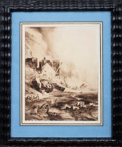 Le carénage d'un bateau à marée basse, un dessin d'Eugène Isabey (1803 - 1886)